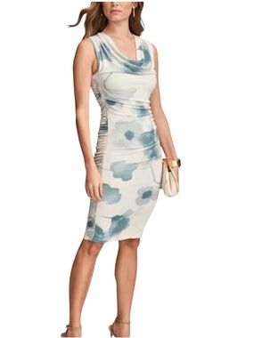 Donna Karan New York Sleeveless Cowl-Neck Floral Print Midi A-Line Dress
